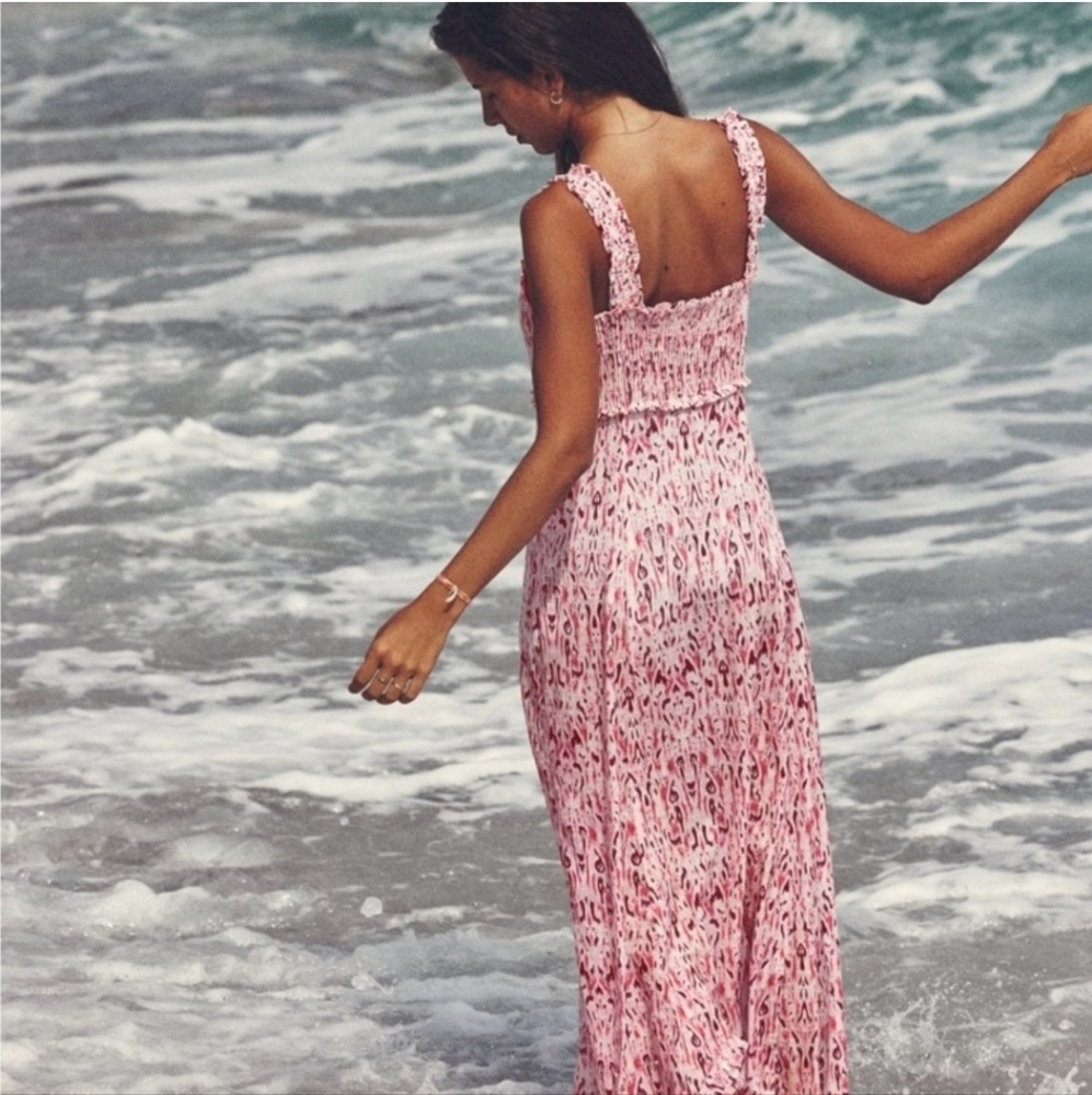 LINEN BLEND PRINTED MIDI DRESS SIZE M - Picture 3 of 6